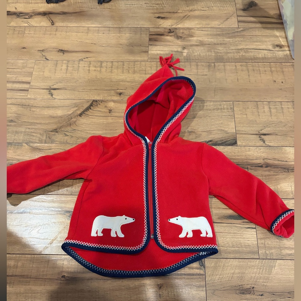 Hanna Andersson Red Hooded Jacket with Navy Trim